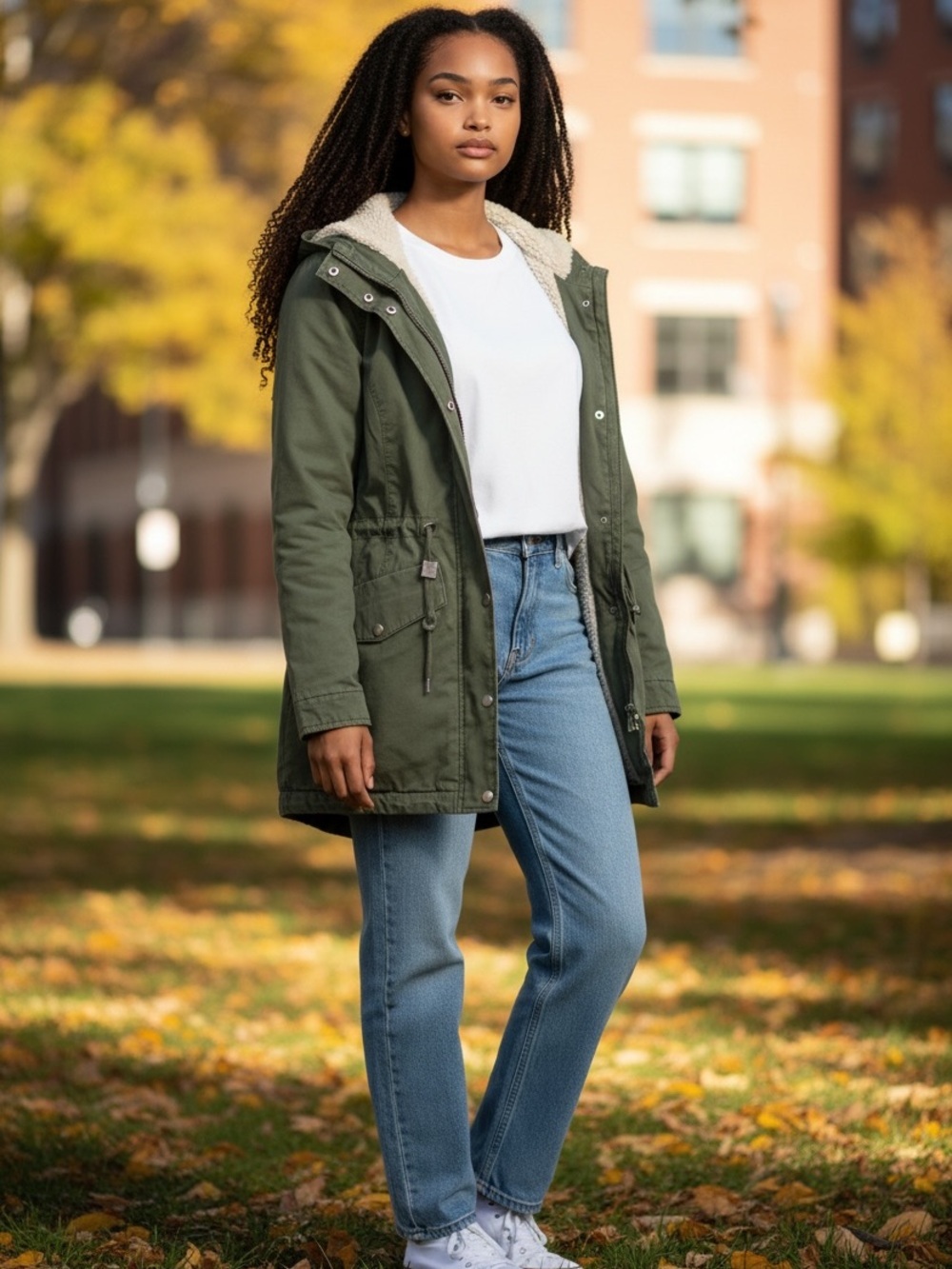 H&M Olive Sherpa Fleece Lined Hooded Utility Jacket
